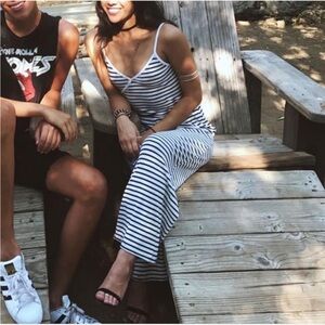 Topshop Navy and White Striped Jumpsuit